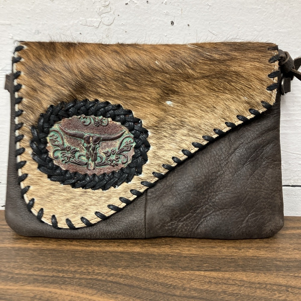 Vintage Brown Tooled LeatherBag Boho Western Saddle Purse